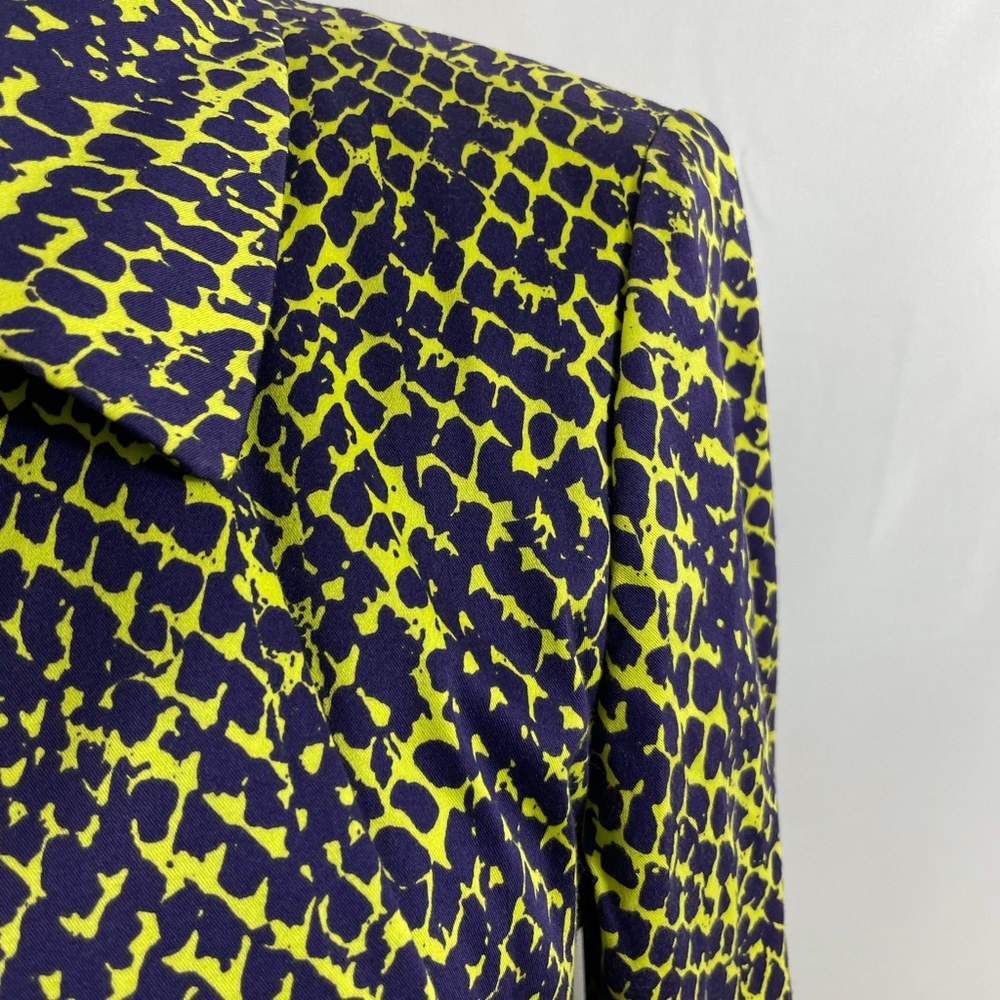 Linda Allard Ellen Tracy Women Suit Jacket Neon green purple Snake Print 6P - Picture 2 of 11